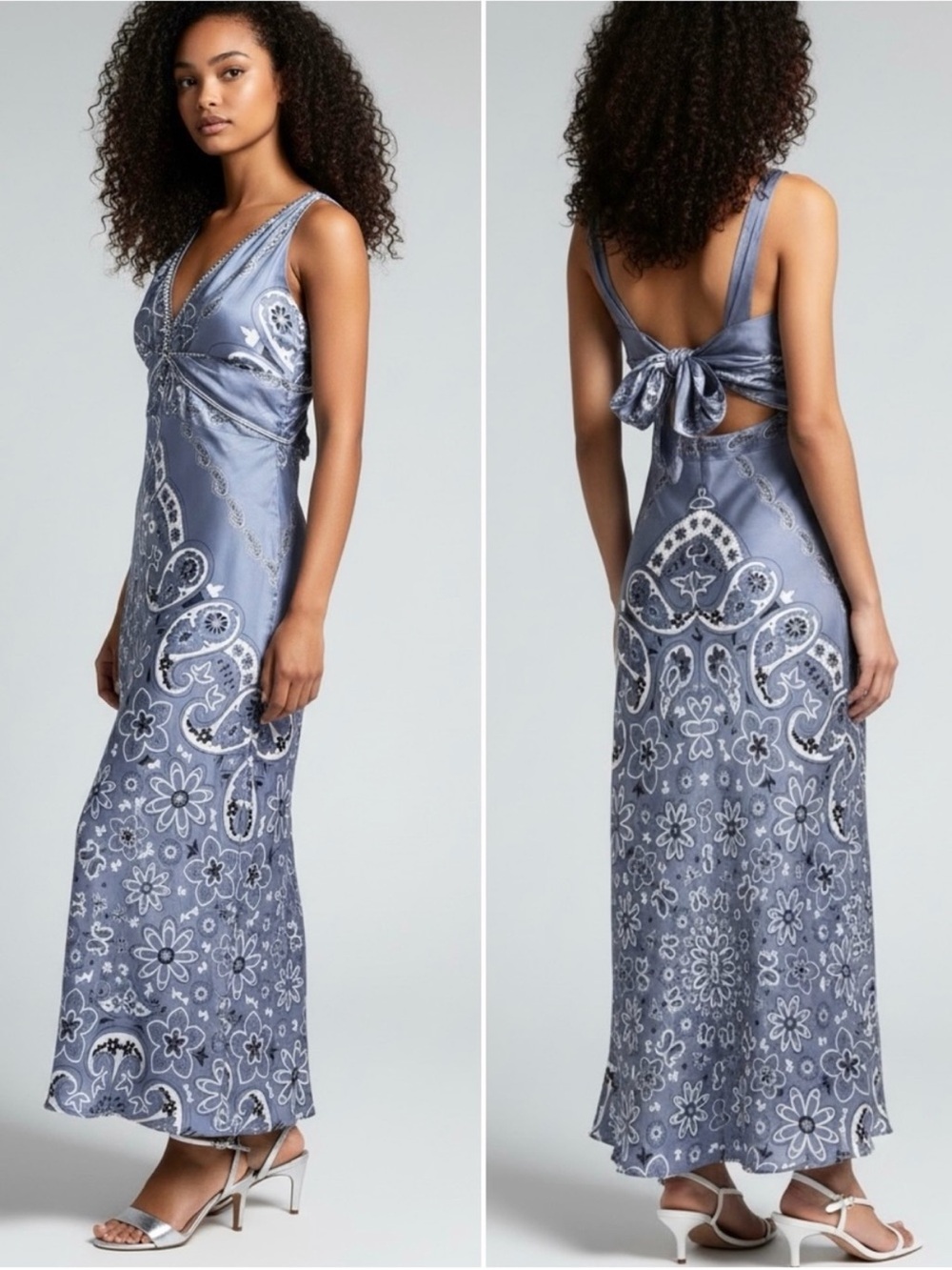 Caroline Constas Blue Paisley Print Twist Front Satin Maxi Dress - Picture 2 of 15
